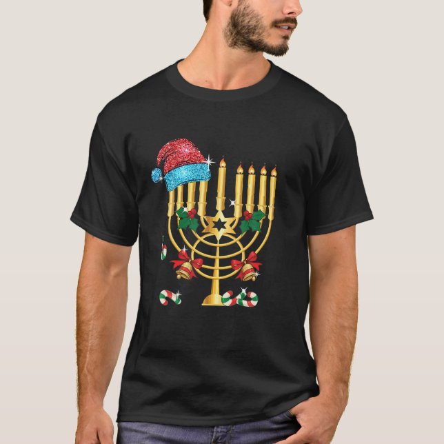 Chrismukkah Hannukah Santa Hat Family Christmas T-Shirt (Front)