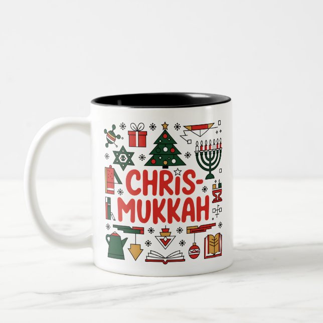 Chrismukkah Hanukkah Christmas Jewish Religious  Two-Tone Coffee Mug (Left)