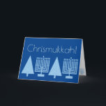 Chrismukkah Light Blue Holiday Add Your Photo Card<br><div class="desc">Add your favourite family photo to the inside of this charming Chrismukkah holiday card in pastel blue on rich royal blue. This elegant modern greeting card is designed for blended families who celebrate both Hanukkah and Christmas. The pale blue images of a Hanukkah Menorah and a Christmas Tree are repeated...</div>