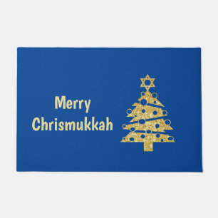 Chrismukkah Modern Christmas Tree Door Mat