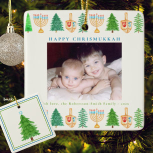 Chrismukkah Photo Personalised Holiday w/Year Ceramic Ornament