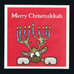 Chrismukkah Reinder with Menorah Antlers Napkins<br><div class="desc">These are fun napkins to use at your holiday gatherings. The design features my cartoon reindeer whose antlers are like a menorah. He blends the Jewish and Christian symbols. I also made a Chrismukkah tablecloth with a lot of different Jewish/Christian characters on it, one of which is this one. So,...</div>