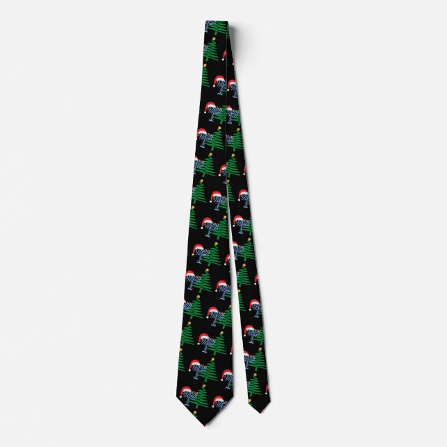 Chrismukkah Tie Pattern Print Black Neck Tie (Front)