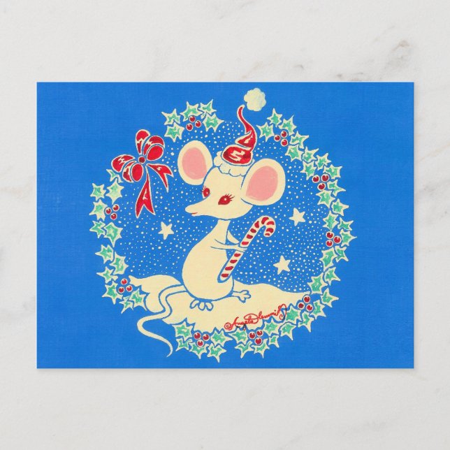 Chrissie the Christmas Mouse Holiday Postcard (Front)