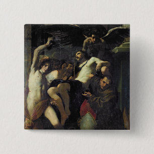 Christ Adored by Angels, St. Sebastian 15 Cm Square Badge