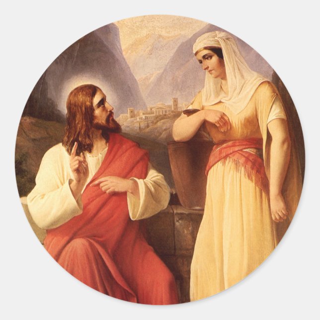 Christ and the Samaritan by Christian Schleisner Classic Round Sticker (Front)