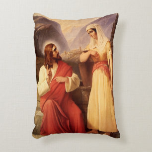 Christ and the Samaritan by Christian Schleisner Decorative Cushion
