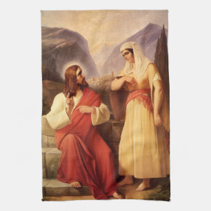 Christ and the Samaritan by Christian Schleisner Tea Towel