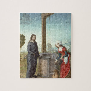 Christ and the Woman of Samaria, c.1500 (oil on pa Jigsaw Puzzle