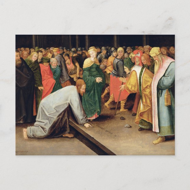 Christ and the women taken in adultery, 1628 postcard (Front)