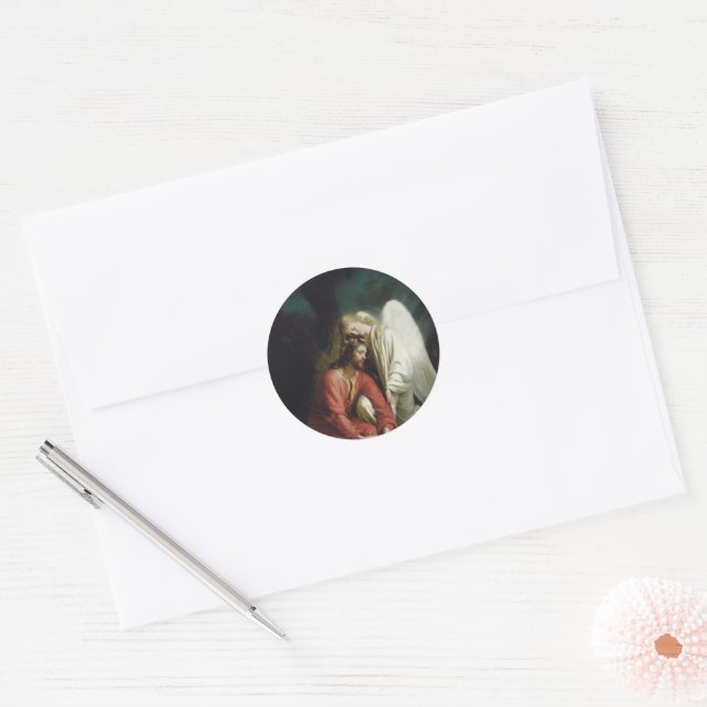 Christ at Gethsemane by Carl Bloch, Religious  Classic Round Sticker (Envelope)