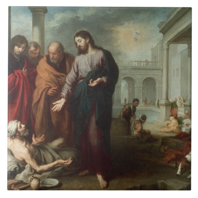 Christ at the Pool of Bethesda, 1667-70 (oil on ca Tile (Front)
