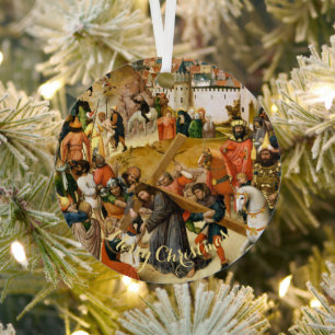 Christ Bearing the Cross Vintage Art Christmas Metal Tree Decoration