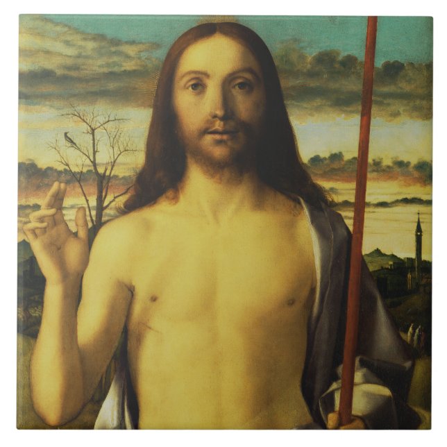 Christ Blessing by Giovanni Bellini   Tile (Front)