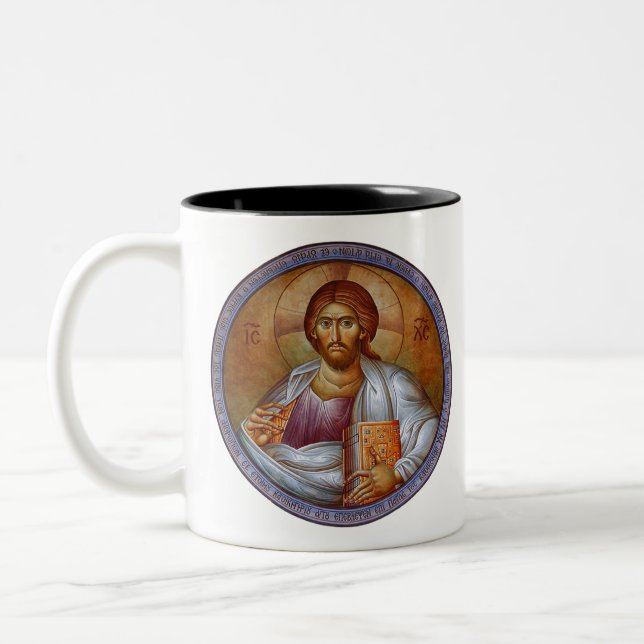 Christ Blessing Two-Tone Coffee Mug (Left)