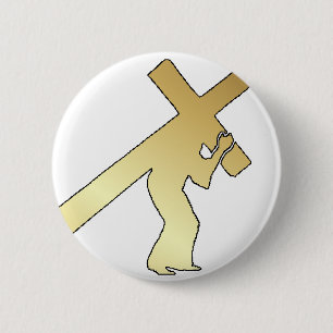 CHRIST CARRYING CROSS 6 CM ROUND BADGE