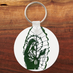 Christ Carved on a Leaf Key Ring
