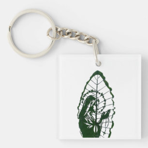 Christ Carved on a Leaf Key Ring