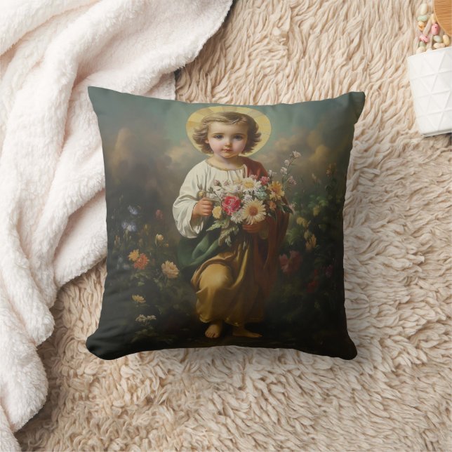 Christ Child Jesus with Flowers Religious  Cushion (Blanket)
