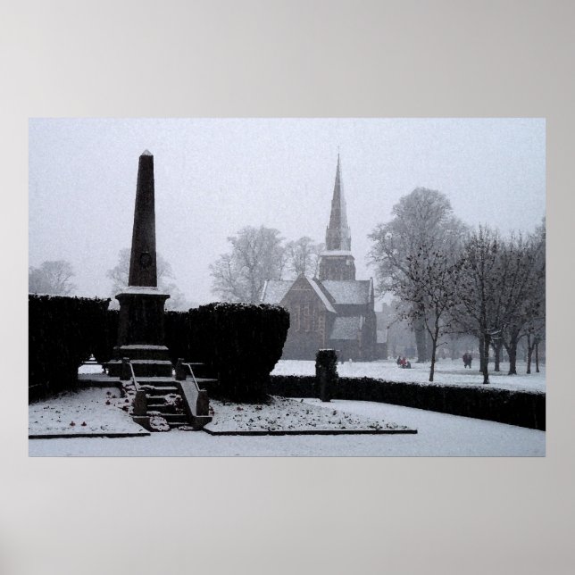 Christ Church & Memorial in Snow Watercolour Poster (Front)