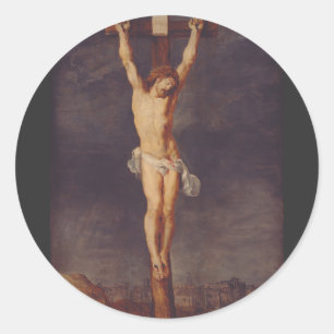 Christ dead on the cross by Peter Paul Rubens Art Classic Round Sticker