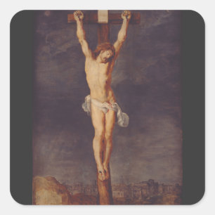 Christ dead on the cross by Peter Paul Rubens Art Square Sticker
