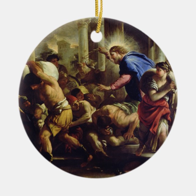 Christ Driving the Merchants from the Temple Ceramic Tree Decoration (Front)
