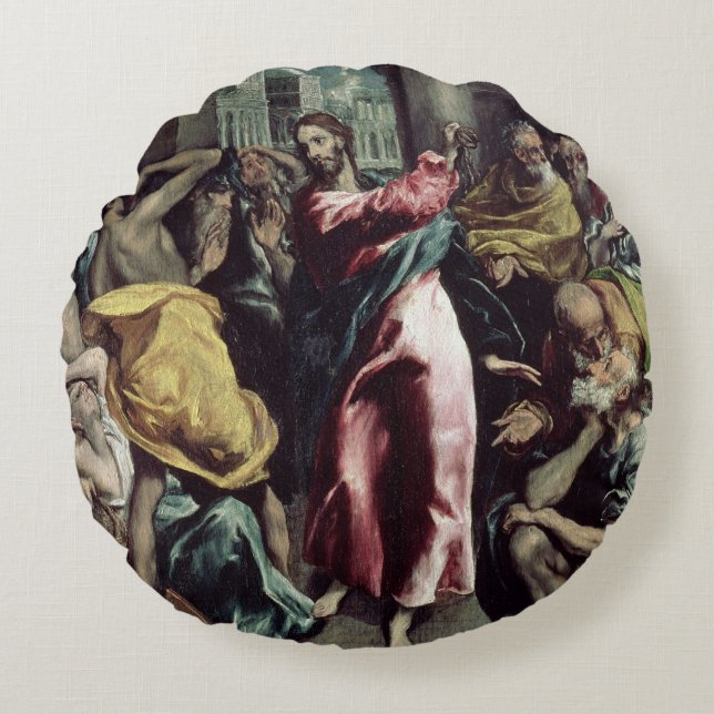 Christ Driving the Traders from the Temple Round Cushion (Front)