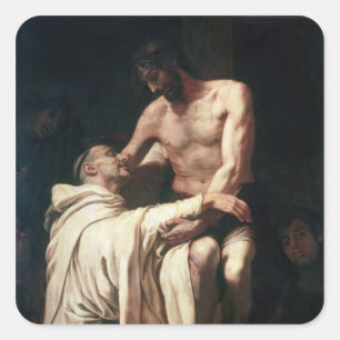 Christ Embracing St. Bernard Square Sticker