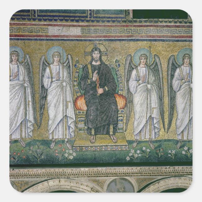 Christ enthroned with the angels 2 square sticker (Front)