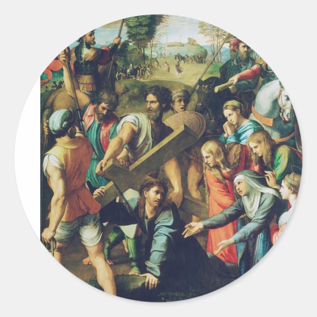 Christ Falling on the Way to Calvary Classic Round Sticker (Front)