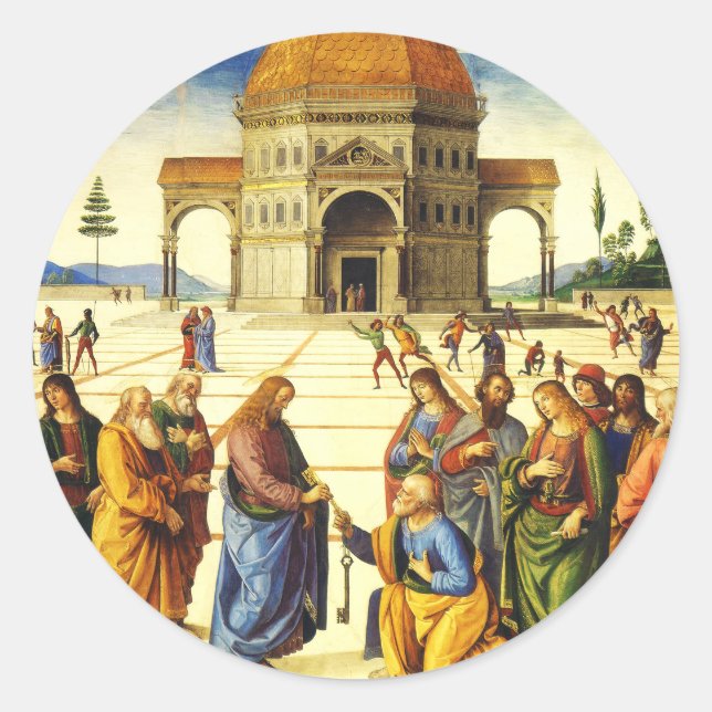 Christ Giving the Keys to Saint Peter Classic Round Sticker (Front)