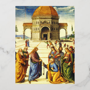 Christ Giving the Keys to Saint Peter Foil Holiday Postcard