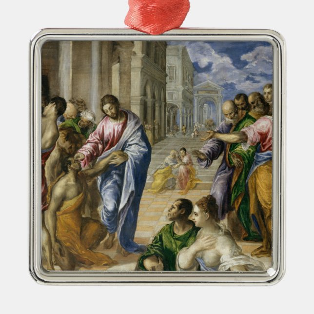 Christ Healing the Blind Metal Tree Decoration (Front)