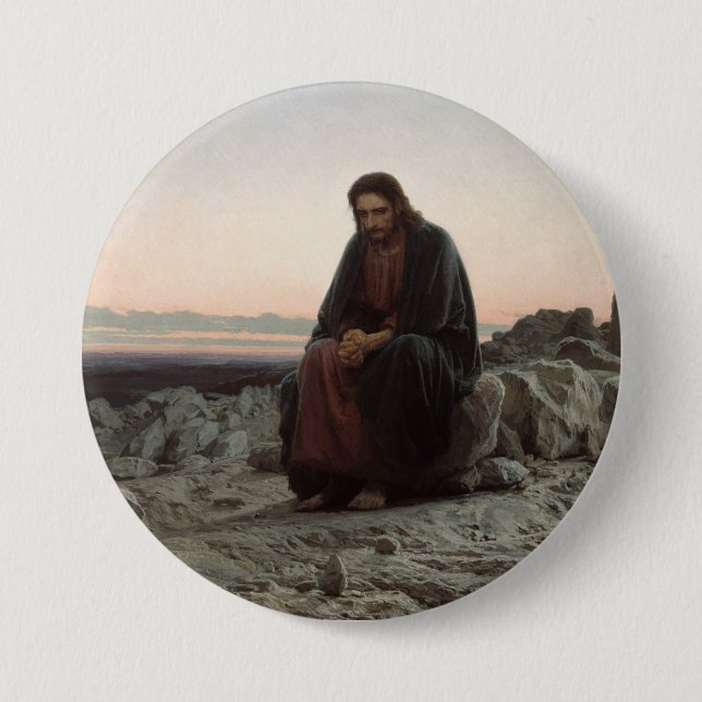 Christ in the Wilderness (by Ivan Kramskoy) 7.5 Cm Round Badge (Front)