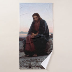 Christ in the Wilderness, Ivan Kramskoi Bath Towel