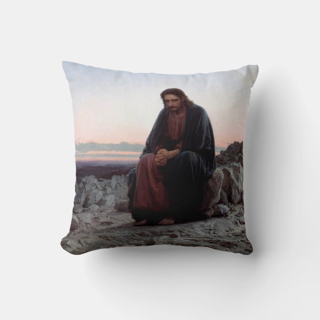 Christ in the Wilderness, Ivan Kramskoi Cushion (Front)