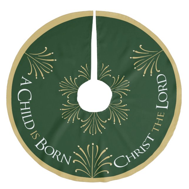 Christ is Born Christmas | Green | Brushed Polyester Tree Skirt (Front)