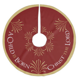 Christ is Born Christmas | Red | Brushed Polyester Tree Skirt