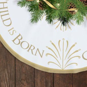 Christ is Born Christmas Soft Blue Brushed Polyester Tree Skirt