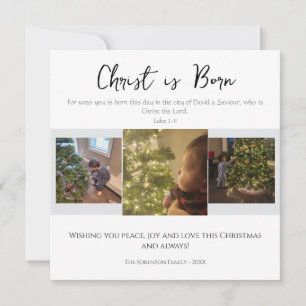 Christ is Born Modern Bible Verse Photo Christmas Holiday Card