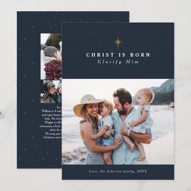 Christ is Born religious Christmas collage Holiday Card (Front/Back)