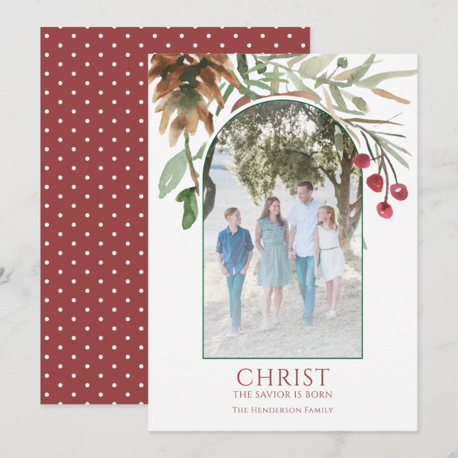 Christ is Born Religious Red Christmas Holiday Card (Front/Back)