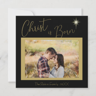Christ is Born Scripture Black Gold Christmas Star Holiday Card