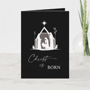 Christ is Born White Nativity Black Christmas II Holiday Card