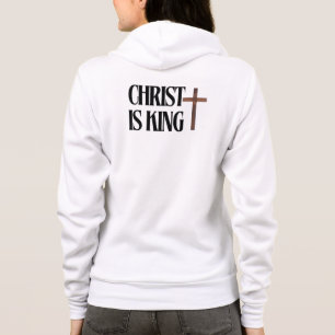 Christ is King Black Text and Brown Wood Cross Hoodie