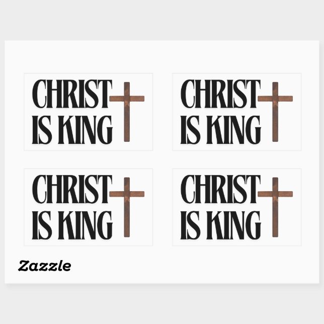 Christ is King | Black Text and Brown Wood Cross  Rectangular Sticker (Sheet)