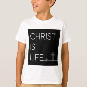 Christ Is Life Heartbeat Line and Cross Boy's T-Shirt