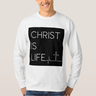 Christ Is Life Heartbeat Line and Cross Men's  T-Shirt