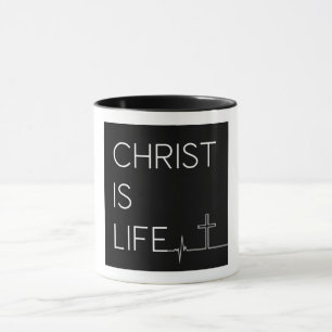 Christ Is Life Heartbeat Line and Cross Mug